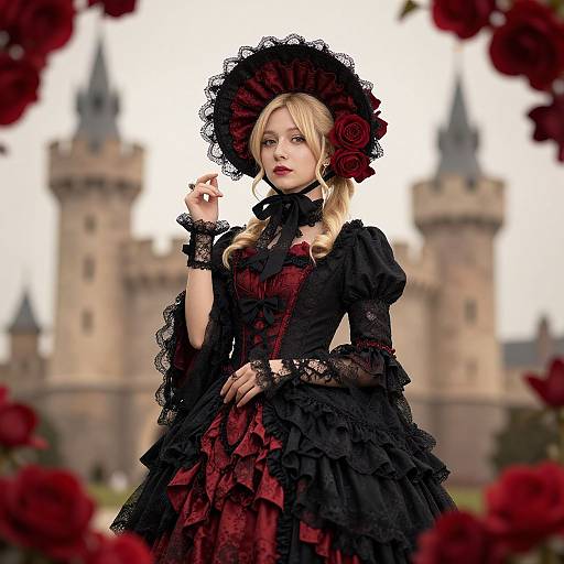 Victorian Elegance with Red Roses