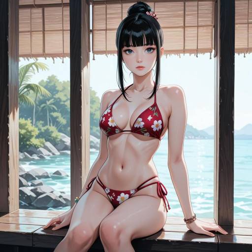 Charming Girl in Floral Print Swimsuit