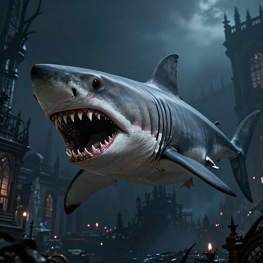 Demonic Megalodon in Gothic City