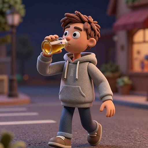 Claymation Teen Drinking on Street