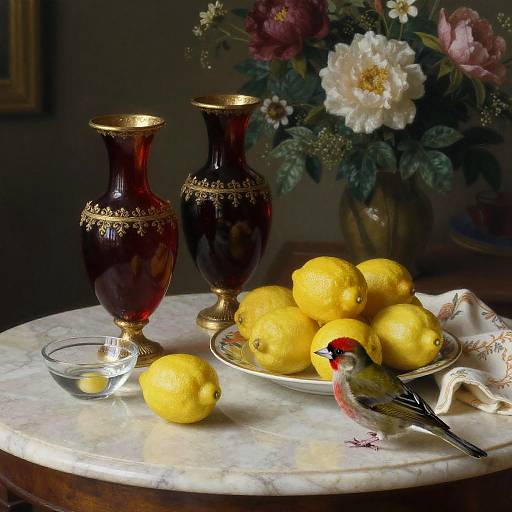 Ornate Garnet Vases and Ruby Kinglet