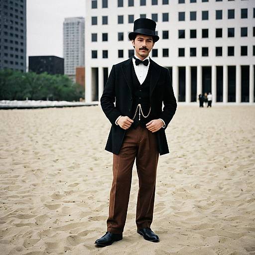 Man in Dickens-Inspired Costume with Top Hat