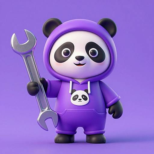 3D Panda Mascot in Purple Jumpsuit