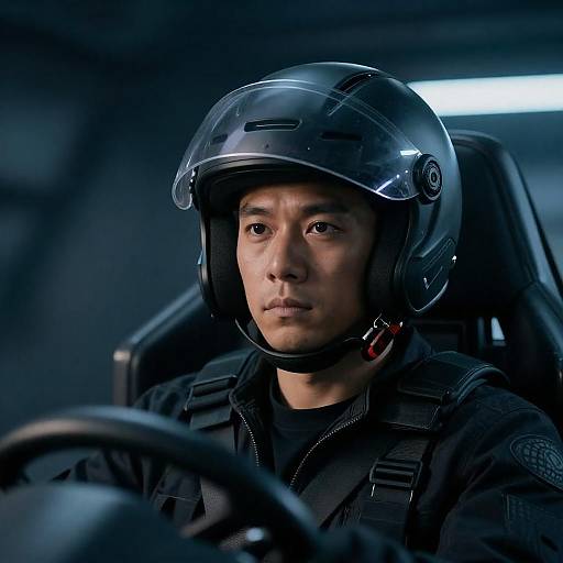 Futuristic Cockpit Portrait with Blue Tint