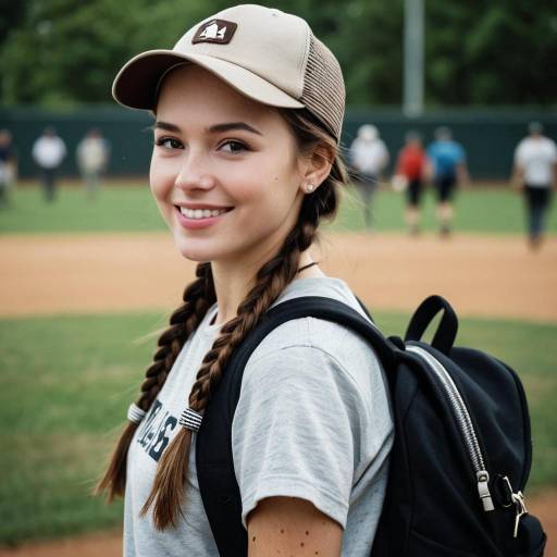 Smiling Female Baseball Player with Braids