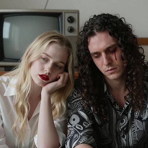 Somber Couple with Vintage TV