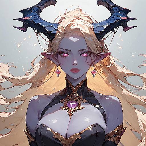 Anime Girl with Horns and Purple Skin