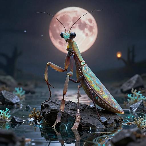 Oracle of the Dusk Mantis Under Bloodmoon