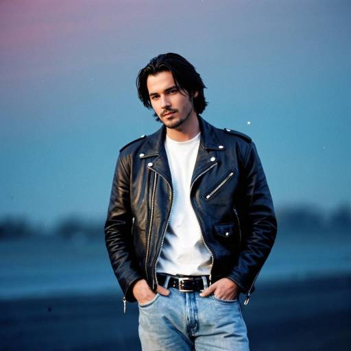 Young Man in Black Leather Jacket and Jeans