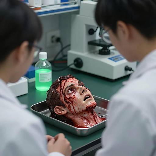 Bloody Severed Head in Laboratory Setting