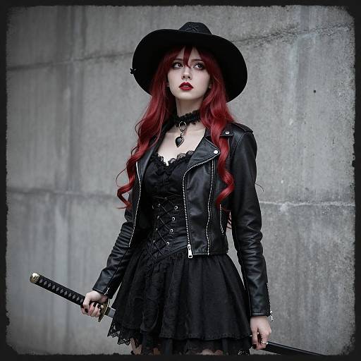 Gothic Warrior Woman in Urban Setting