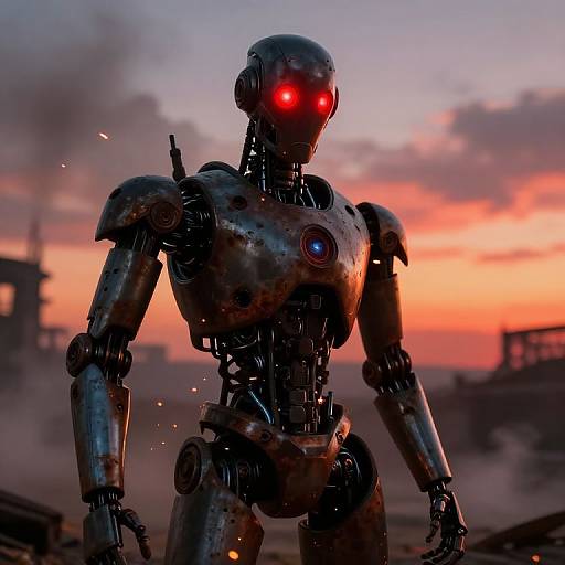 Glowing Robotic Eyes in Dystopia