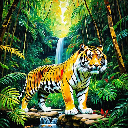 Vibrant Tiger in Damascus Style Artwork