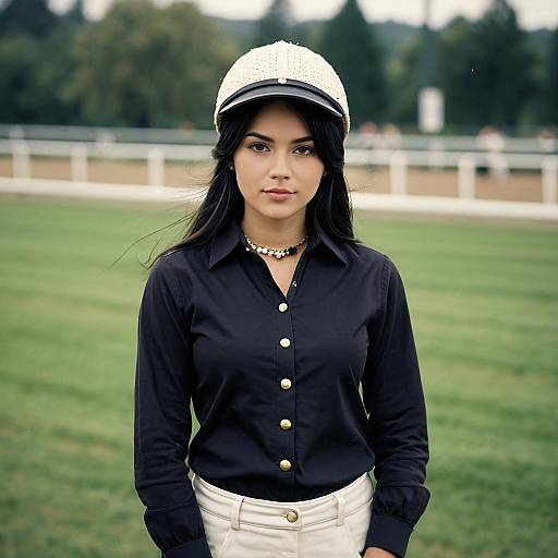 Young Woman in Jockey Costume Outdoors