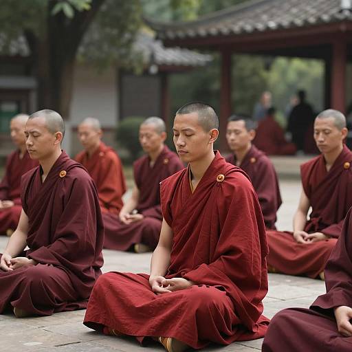 Monks Meditating in Nature's Embrace