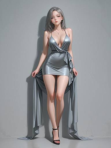 Minimalist Woman in Grey Midi Dress