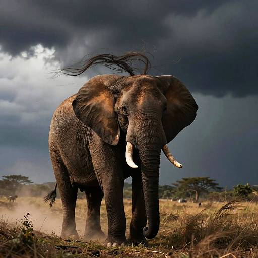 Bull African Elephant in Storm Wind