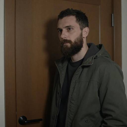 Intense Bearded Man in Dim Lighting