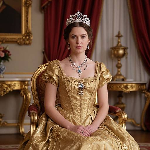 Regal Victorian Woman in Gold Gown