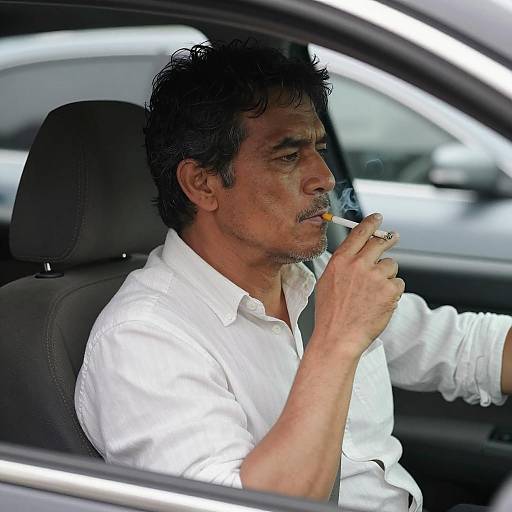 Serious Man Driving with Cigarette