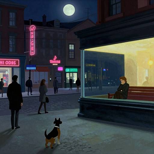 Hopper-Style Neon City Night