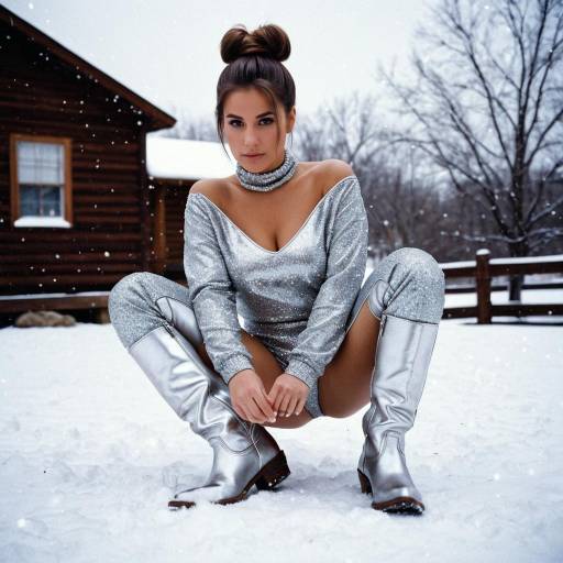 Stylish Girl in Silver Glitter Boots