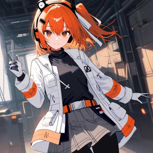Anime Girl in White and Orange Jacket