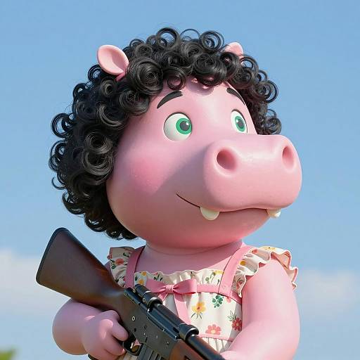 Pink Hippo Character with Rifle