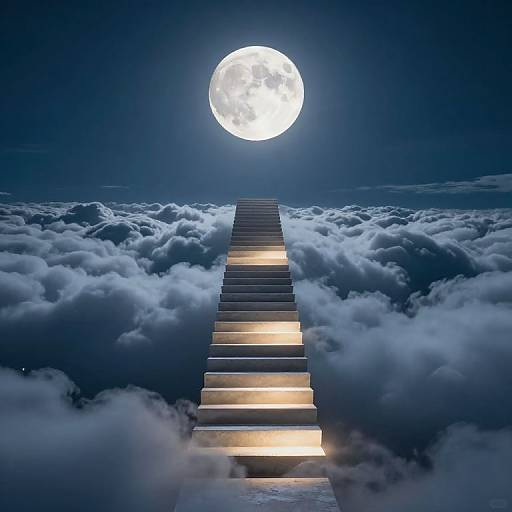 Moonlit Staircase to Surreal Sky
