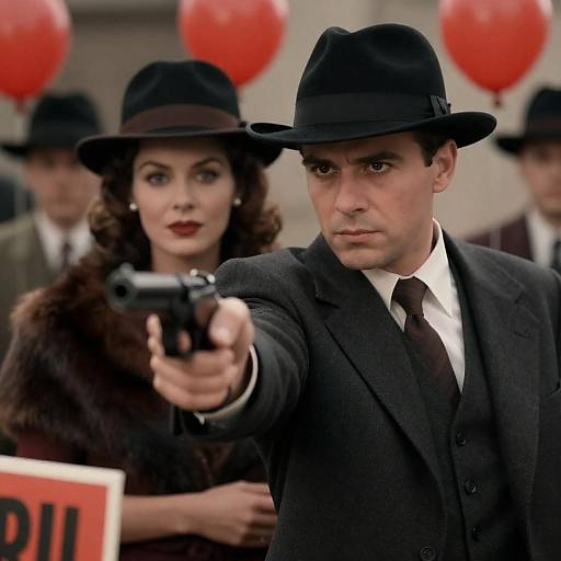 1940s Film Noir Couple with Gun