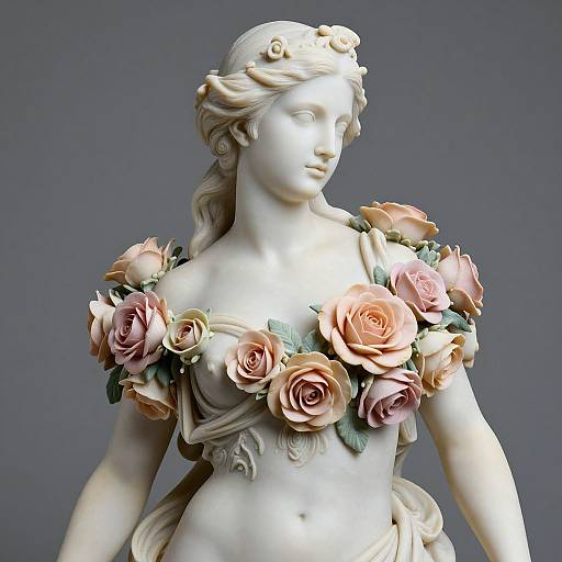 Elegant Marble Statue with Pastel Roses