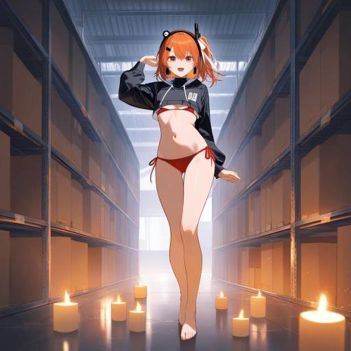 Cheerful Girl in a Dim Warehouse