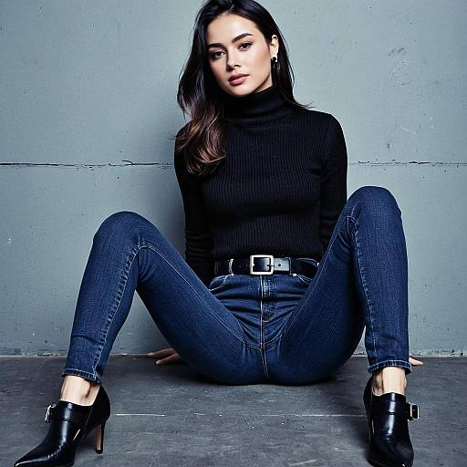Casual Chic Woman in Turtleneck and Jeans