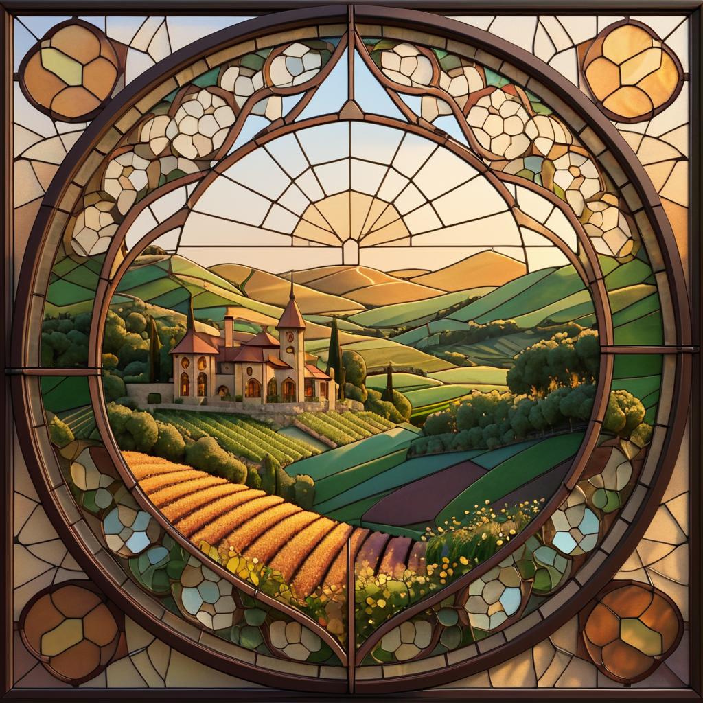 Whimsical Vineyard in Stained Glass