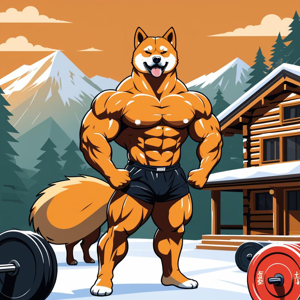 Shiba Inu Bodybuilder in Mountain Gym