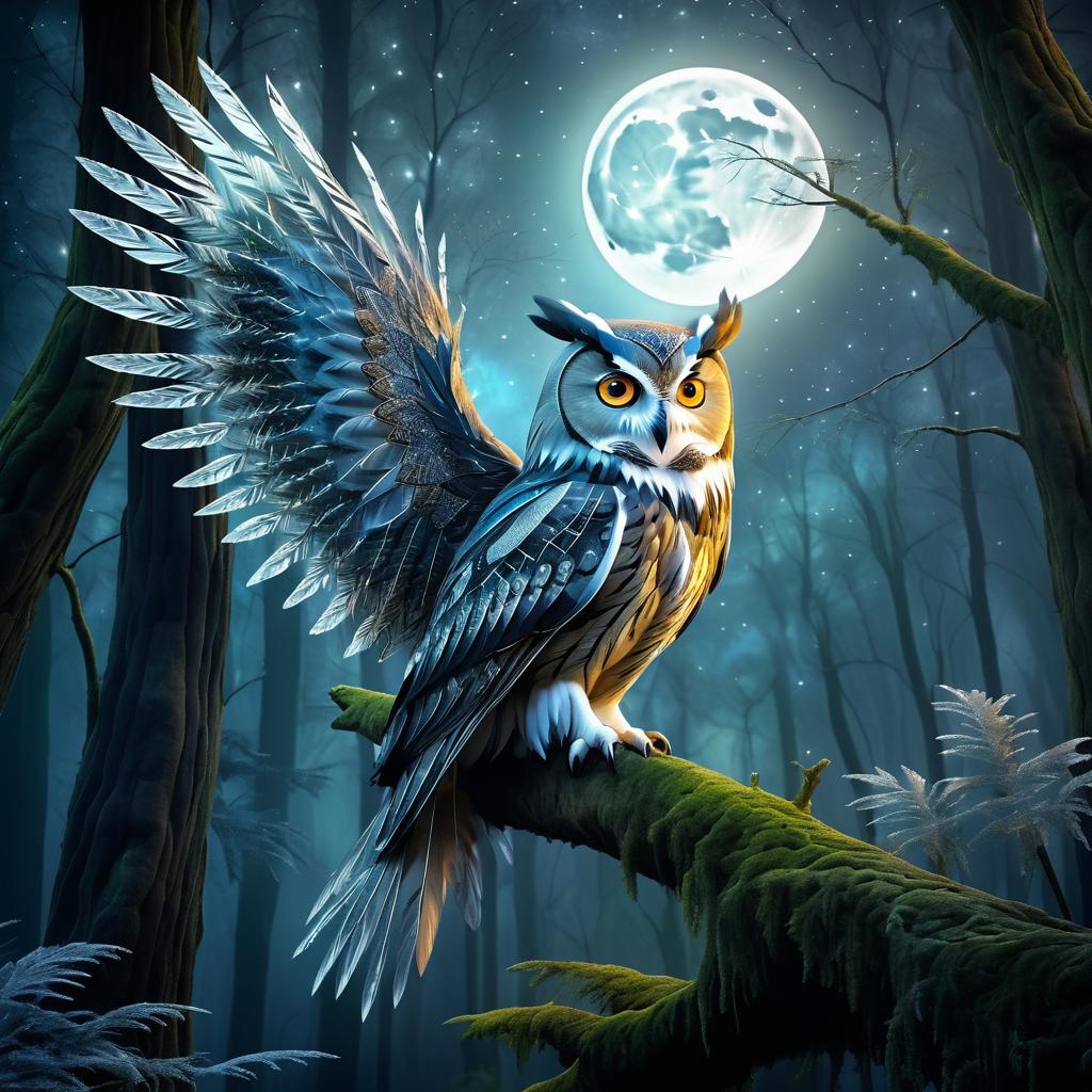 Majestic Owl in Enchanted Moonlit Forest