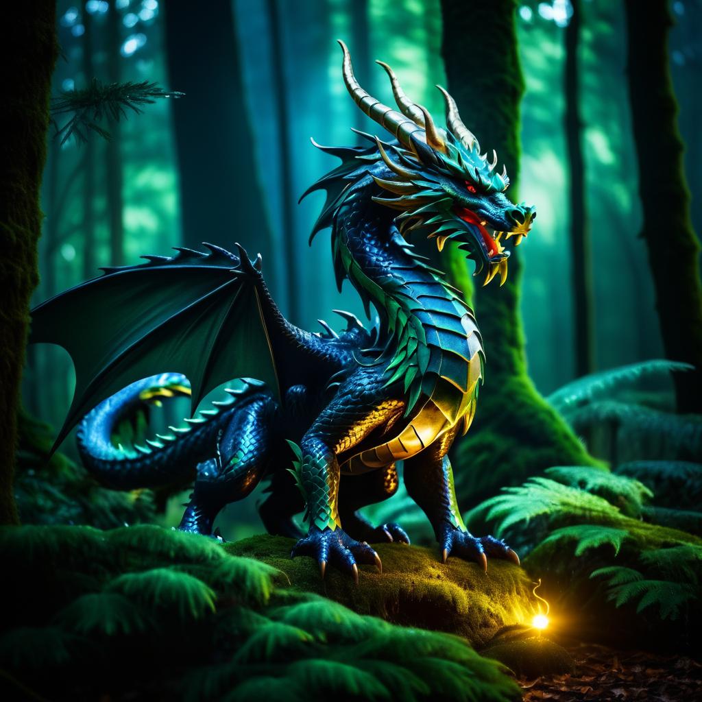 Detailed Dragon in Fantasy Forest Scene