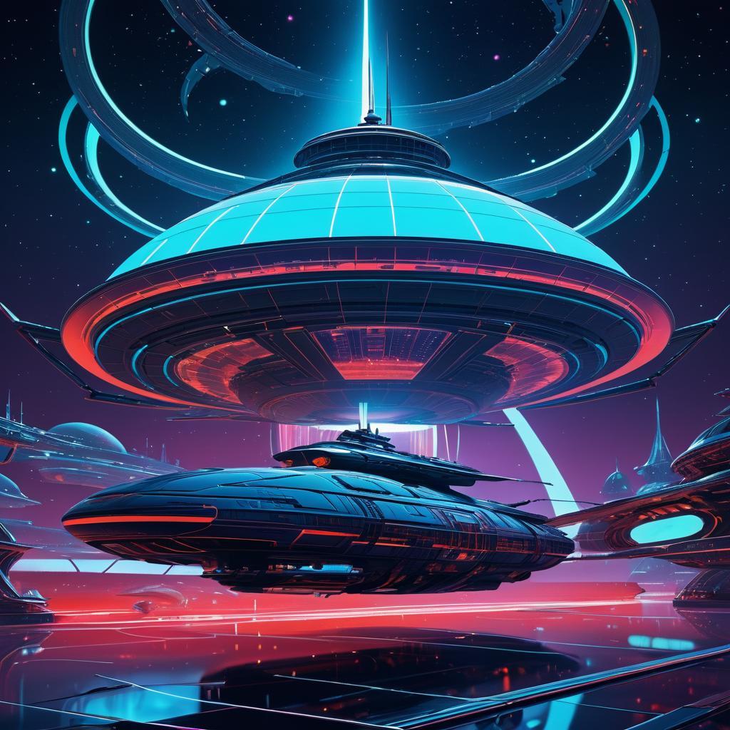 Alien Spaceship in Vibrant Cyberpunk Art