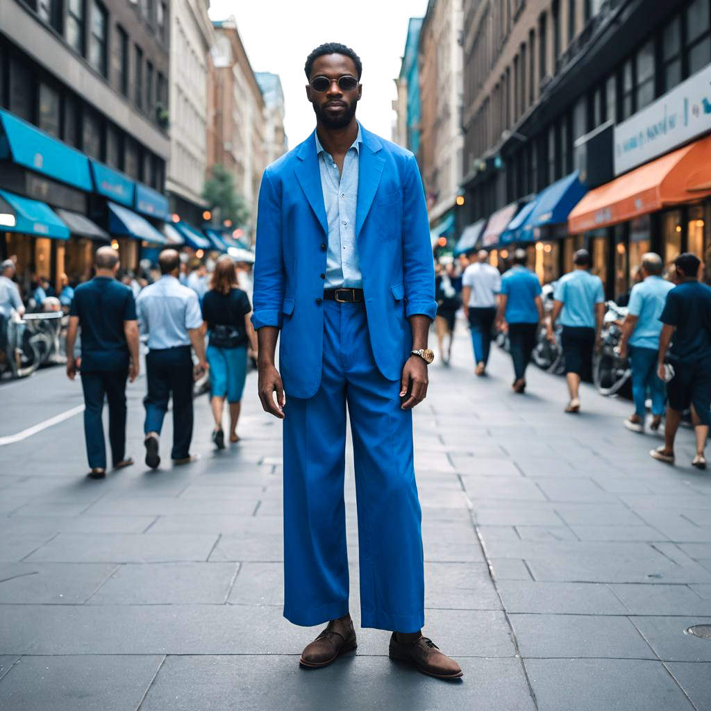 Chic Man in Vibrant Blue Culottes