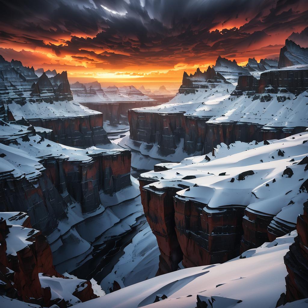 Surreal Snowy Plateau at Sunset