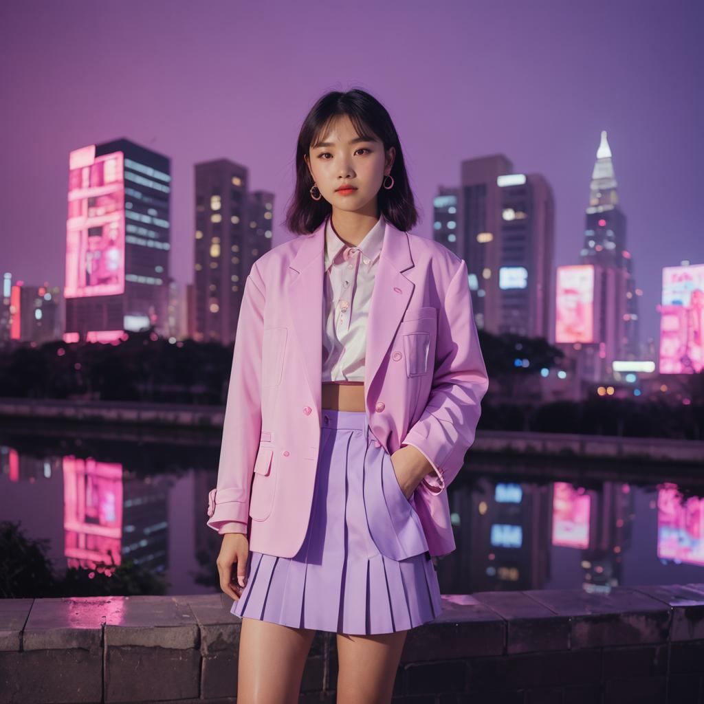 Pastel Street Style in Neon City