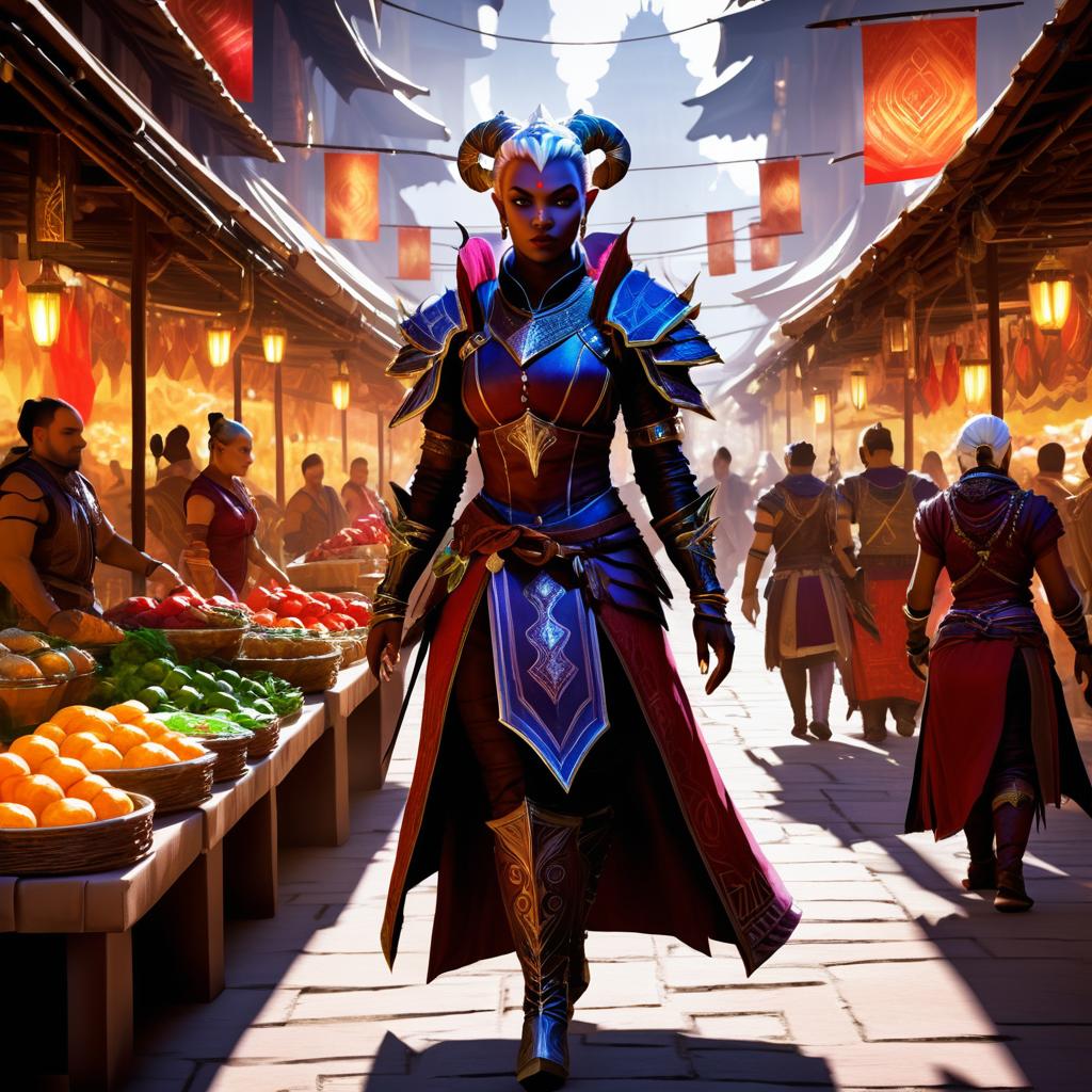 Vibrant Qunari Character in Marketplace