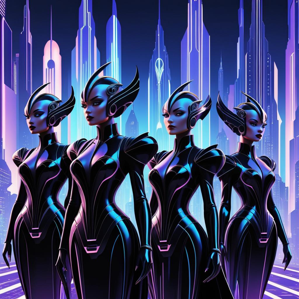 Art Deco Alien Warriors in Metropolis