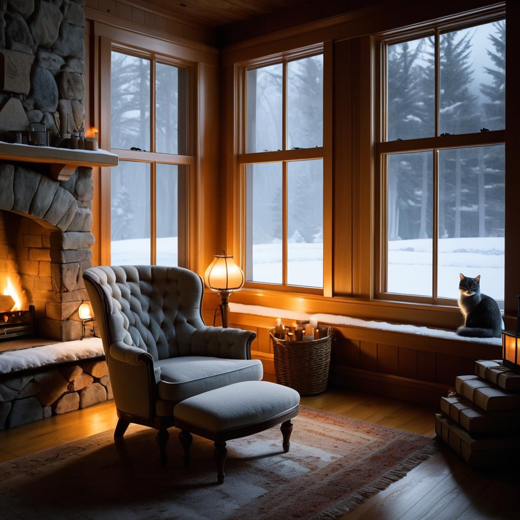 Cozy Winter Room with Roaring Fireplace