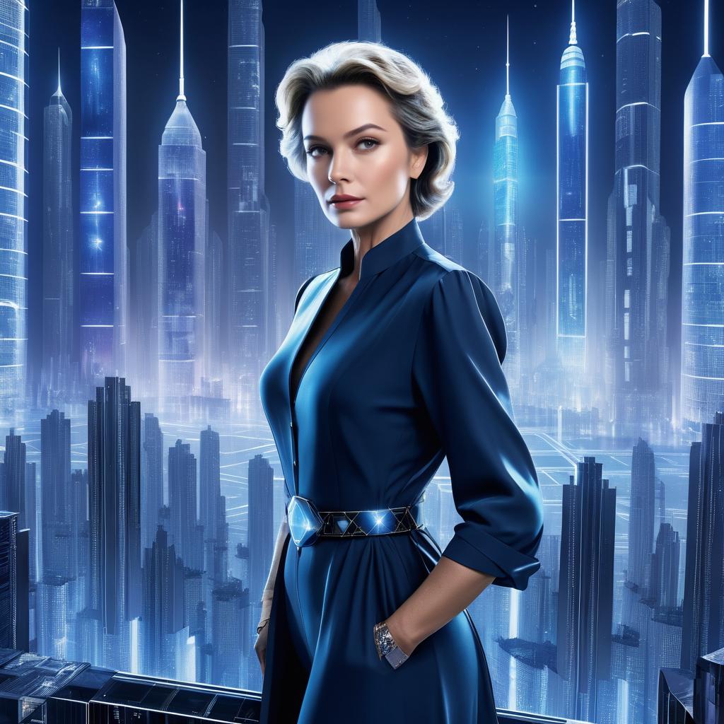 Futuristic Cityscape with Clone Stamp Woman