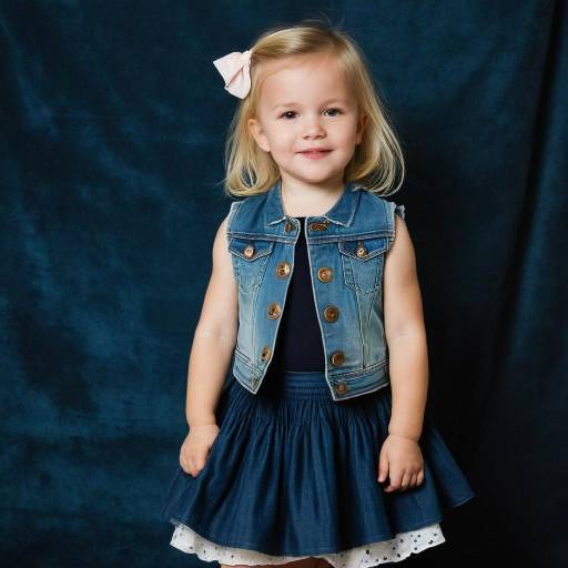 Smiling toddler girl in denim dress and vest