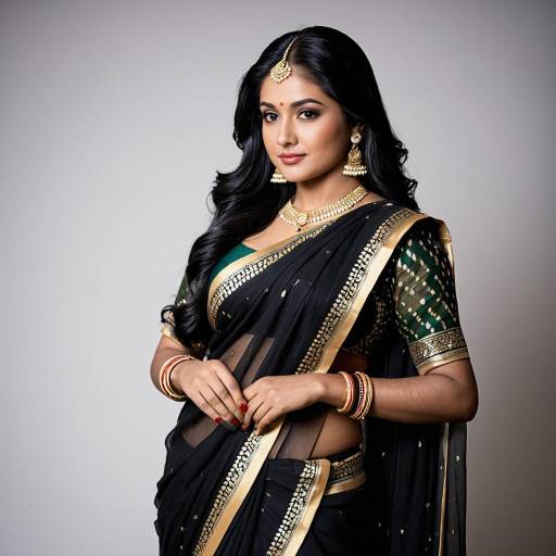 Indian Woman in Black Saree with Traditional Jewelry