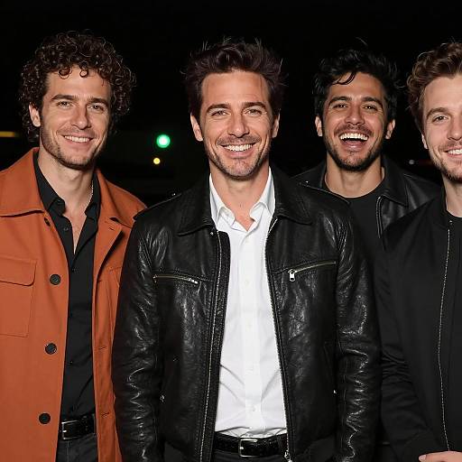 Group of Four Men Smiling at Night