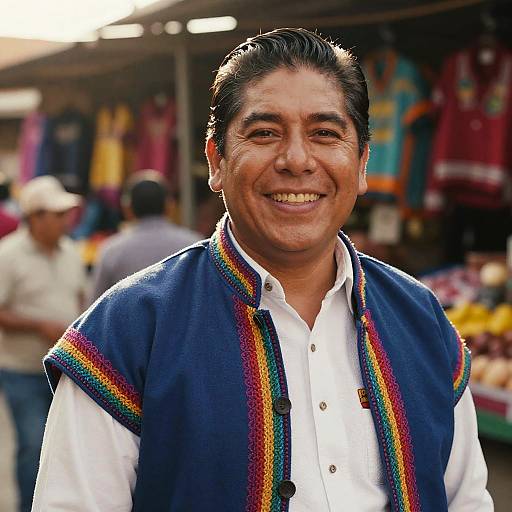 Joyful Mexican Man in Vibrant Market