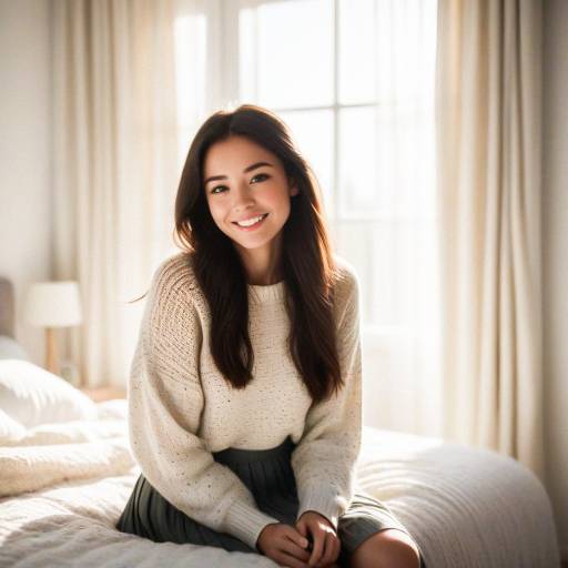 Young Woman Relaxing in Bright Bedroom